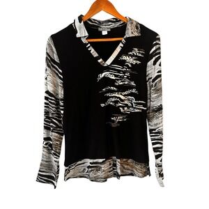 Dolcezza Simply Art Animal‎ Print Polo Top Womens S Unbalanced Collection Edgy